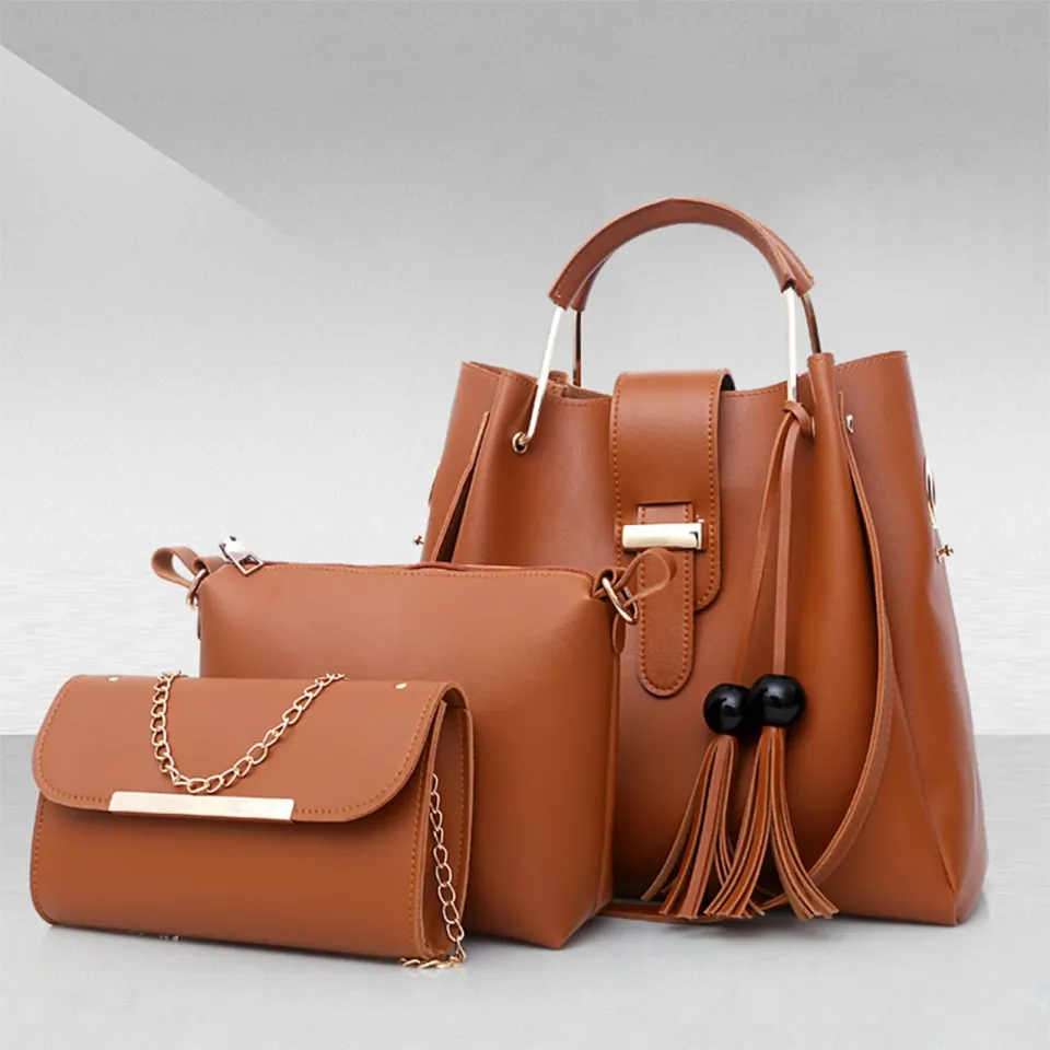 riquetfashion Women's Brown Three-Piece Handbag Set