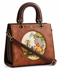 riquetfashion Women's Brown Embroidered Panel Shoulder Handbag