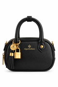 riquetfashion Women's Black Mini Handbag with Gold-Tone Charms
